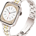 Slim Metal Band for Apple Watch Bands for Women 44mm 45mm 46mm 49 42mm(S3) iWatch Bands, Stainless Steel Thin Dressy Strap for Apple Watch Band Series 11 10 9 8 SE 7 6 5 4 3-Starlight+Gold