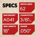 Oregon Chainsaw Guide Bar & Chain Combo, AdvanceCut Replacement for Saw Chains, Bar Length 18" (45cm), with Low Kickback Chain Set, 3/8" Pitch, 0.050" Gauge, 62 Drive Links (39272)