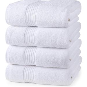 Utopia Towels 4 Pack Bath Towels Set, 27 by 54 Inches, 100% Ring Spun Cotton, Quick Dry, Highly Absorbent, Soft Feel Towels, Perfect for Daily Use, White