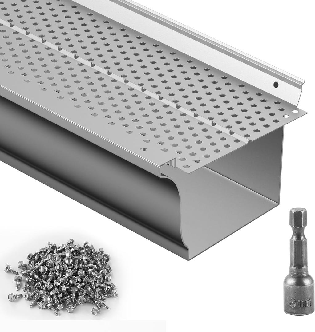 VEVOR Gutter Guard, 5 inch Width, Aluminum Leaf Filter DIY Gutter Cover, 52 PCS 208 ft Total Length, 0.157'' Hole Diameter & 0.02'' Thick Fits Any Roof or Gutter Type