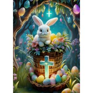 WUSARPLY Easter Diamond Painting Kits for Adults, Rabbit with Flowers Diamond Art Kits Full Drill Diamond Dots Paint with Diamonds Gem Arts and Crafts for Beginner Adults Home Wall Decor