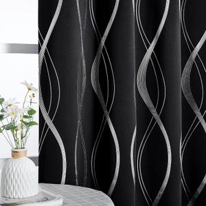 NICETOWN Black Out Floral Curtain Panels 84 inches Long - Light Reducing Thermal Insulated Grommet Blackout Patterned Panels/Drapes for Living Room/Nursery/Kids Room (Set of 2, W52 by L84)