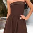 KIRUNDO Summer Rompers For Women 2025 Casual One Piece Strapless Tube Top Sleeveless Skort Short Jumpsuit Beach Vacation (Brown, S)