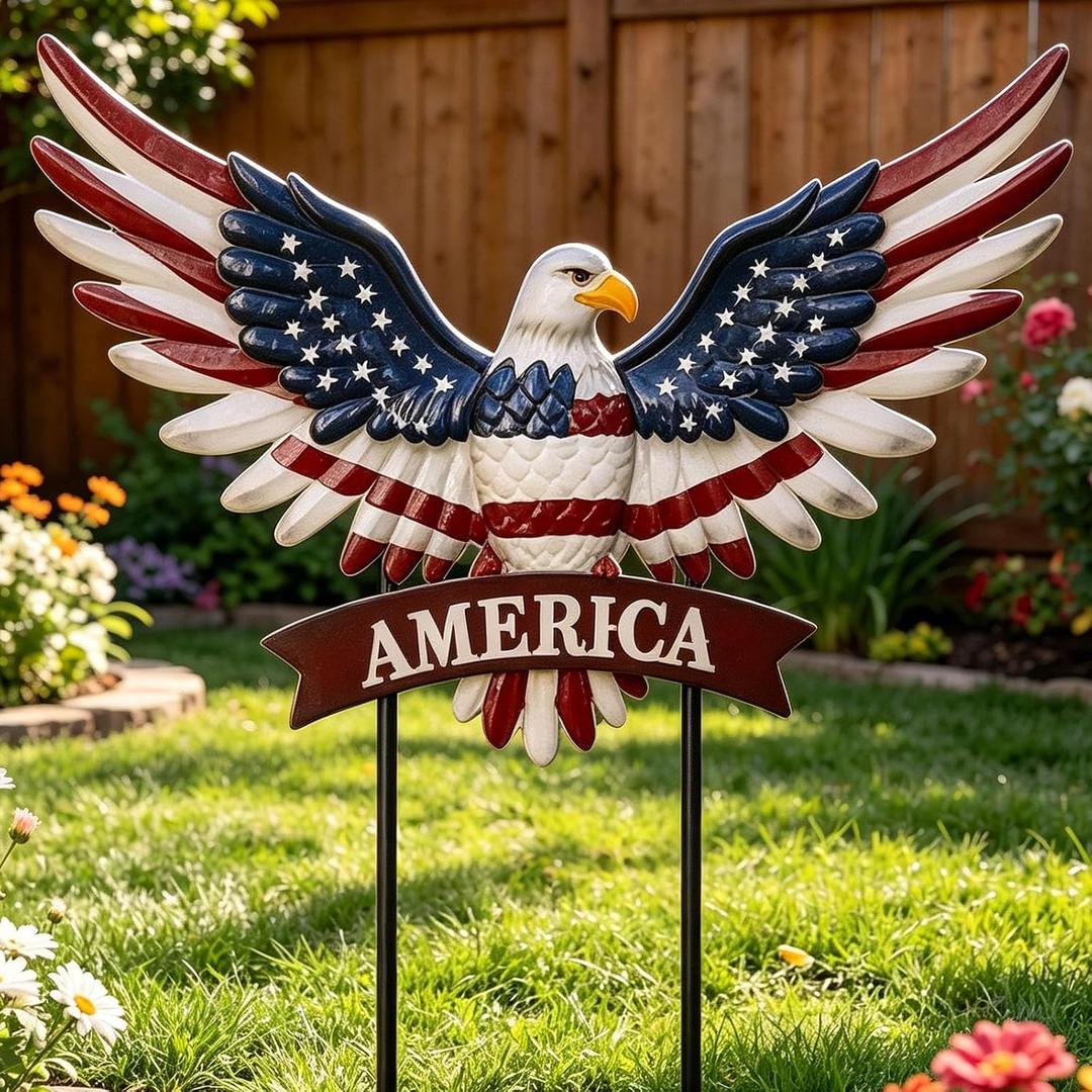 Eagle Patriotic Decor Garden Stakes Decorative Large 35.8in with America Sign, 4th of July Decorations Red White Blue Decor American Flag Memorial Day Decorations Metal Yard Art