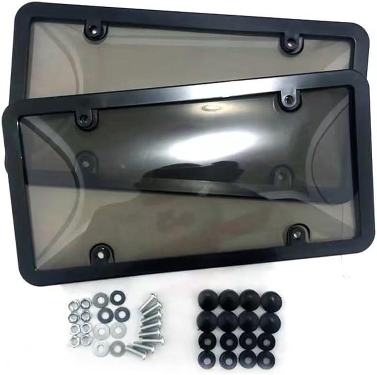 License Plate Cover, 2 Transparent License Plate Holders with 4-Hole Screws and Covers, US License Plate Shielding kit, Black