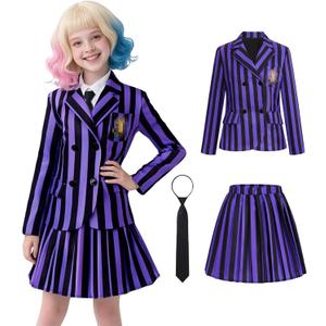 Kids Halloween Costume for Girls Academy Uniform School Suits Halloween Cosplay Party (130 (7-8 Years), Purple)