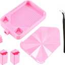 Diamond Painting Tray with Lid and Tweezer, Rhinestone Storage Tray with Lid & 2 Storage Bucket Design, Easy Pour Bead Tray, Diamond Art Kits for Adults, Diamond Art Accessories Tools (Pink)