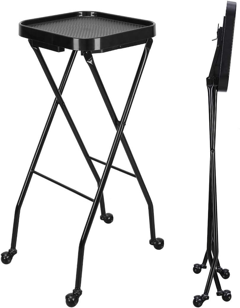 Salon Folding Tray on Wheels, Rolling Color Tray for Hair Stylist & Esthetician, Tattoo Cart, Beauty Utility Cart