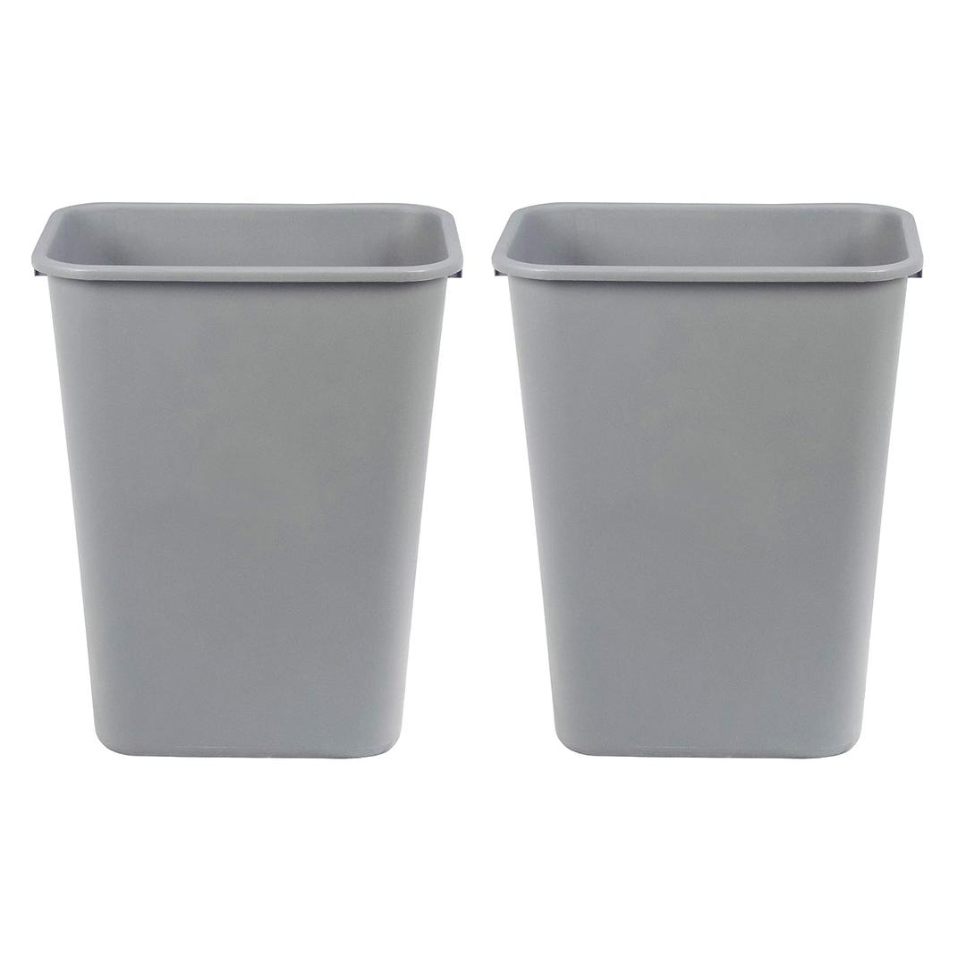 Amazon Basics Small Rectangular Commercial Office Wastebasket, Easy to Clean,11.4"L x 8"W x 12"H , 3 Gallon, Black, 2-Pack