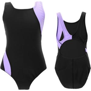 Kids Girls Athletic Swimsuit One Piece Solid Swimwear for Practice and Competition in Black and Navy Bathing Suit (6-7 Years)