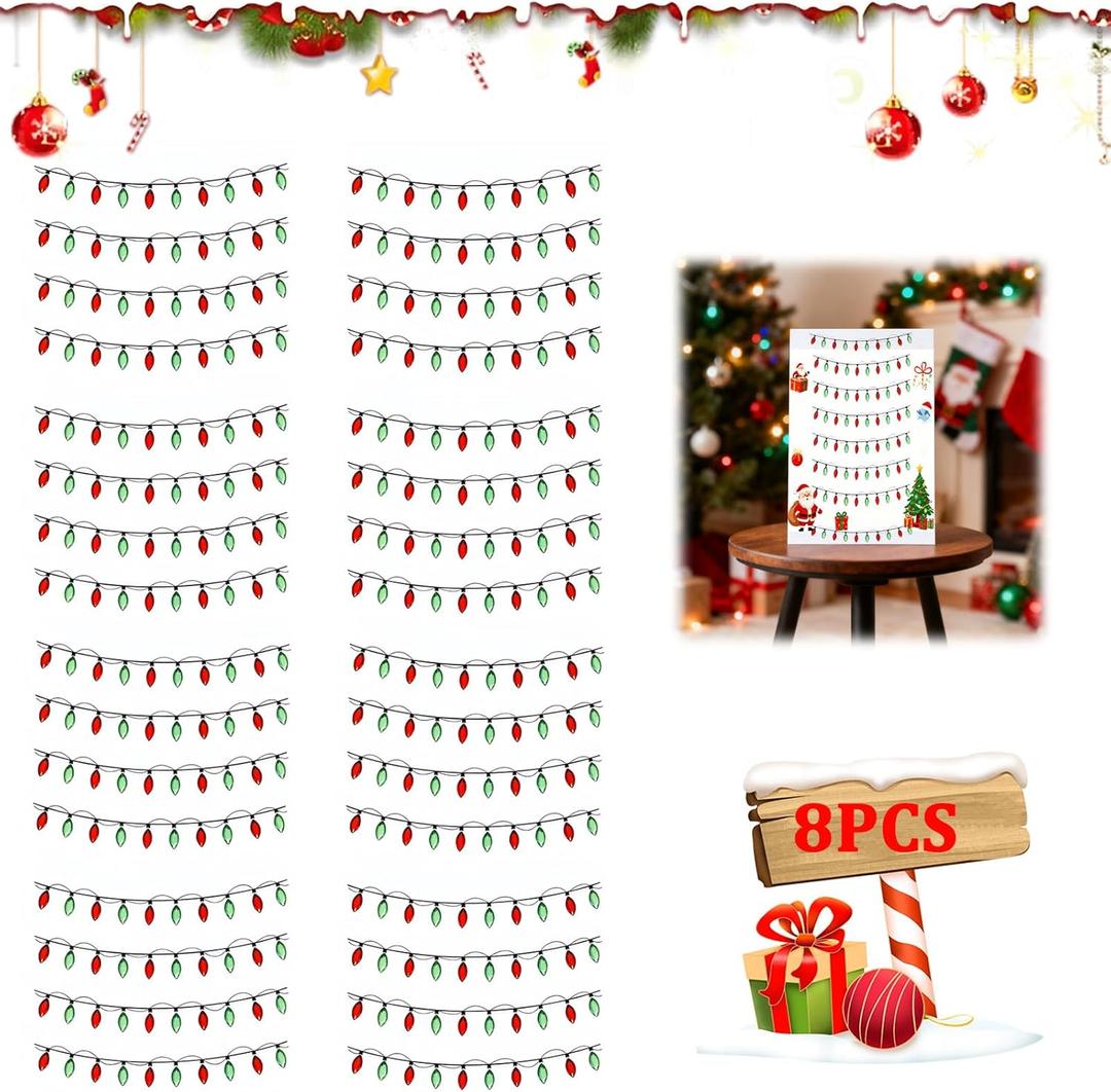 8 Sheets Christmas Lights Stickers for Crafts, 3D Christmas Light Embellishment Stickers, Gem Border Dimensional Sticker, Glitter Glue Stickers for Festive Crafts, Scrapbooking and Decoration