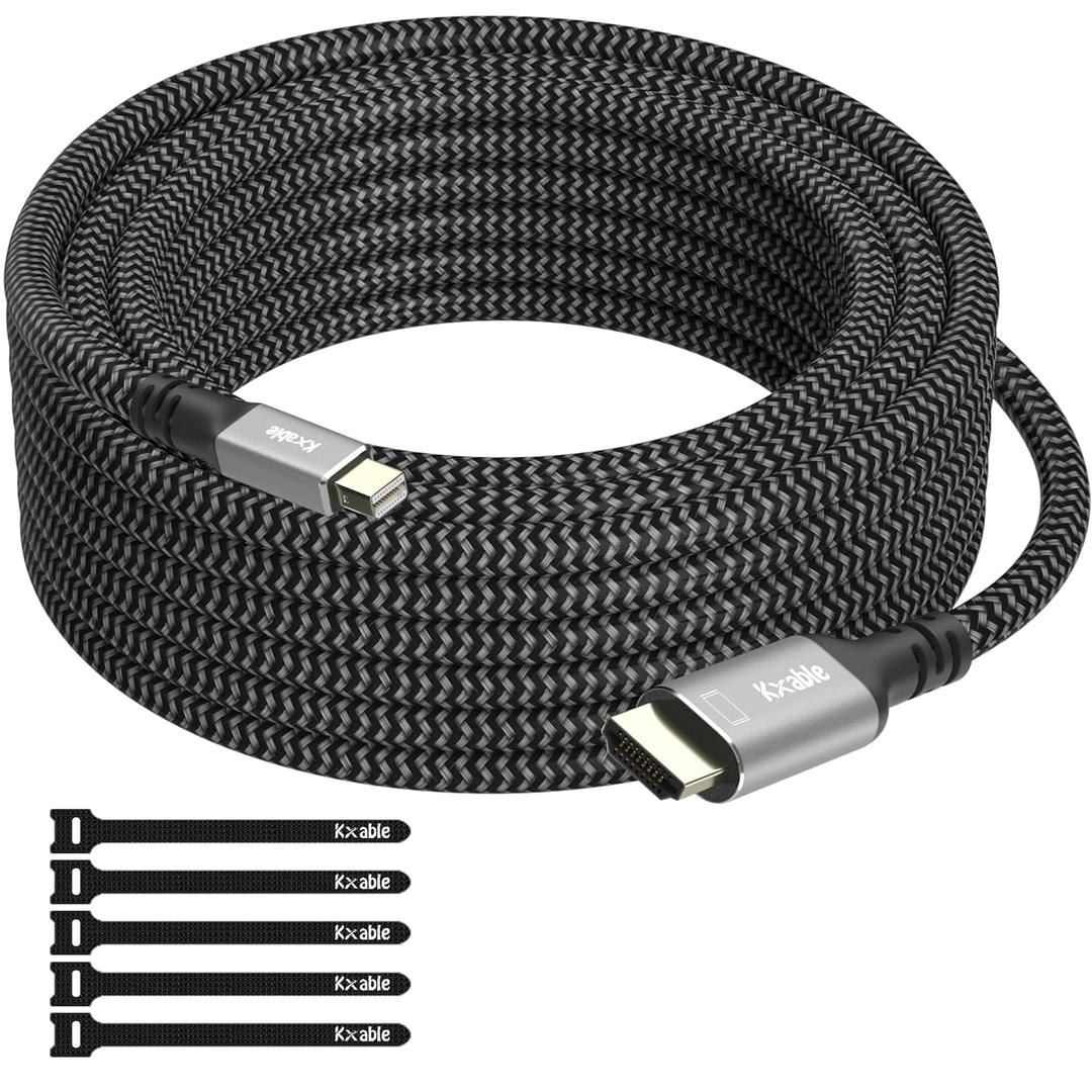 4K Mini DisplayPort to HDMI Cable 25FT, [4K@60Hz, Gold-Plated Plugs, Aluminum Shell, Nylon Braided], Mini DP to HDMI Cord, Compatible with MacBook Air/Pro, Surface Pro, Monitor, Projector and More