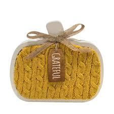 Holiday Home 6.7 in Wood Table Décor Pumpkin Sweater Yellow