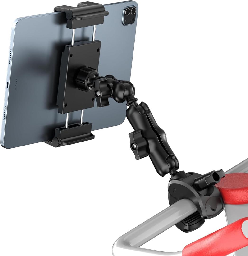 PLDHPRO Tablet Mic Music Holder for iPad Clamp Mount Stand, Microphone Tripod Treadmill Stroller Spin Bike Exercise Handlebar Accessories Compatible iPhone iPad Galaxy Tab 5.1-15.6'' Phones Tablets (2 stage)