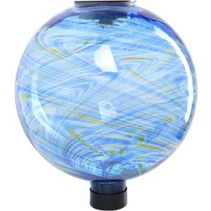 VCUTEKA Solar Gazing Ball, Glass Gazing Balls Sphere with Solar Light for Garden Lawn Outdoor Ornament Yard Decorative, Blue Swirl, 10"