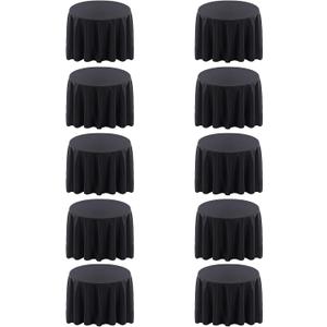 Surmente 10 Pack Black Tablecloth for Round Tables, 120-inch Round Table Cloths for Weddings, Banquets, or Restaurants