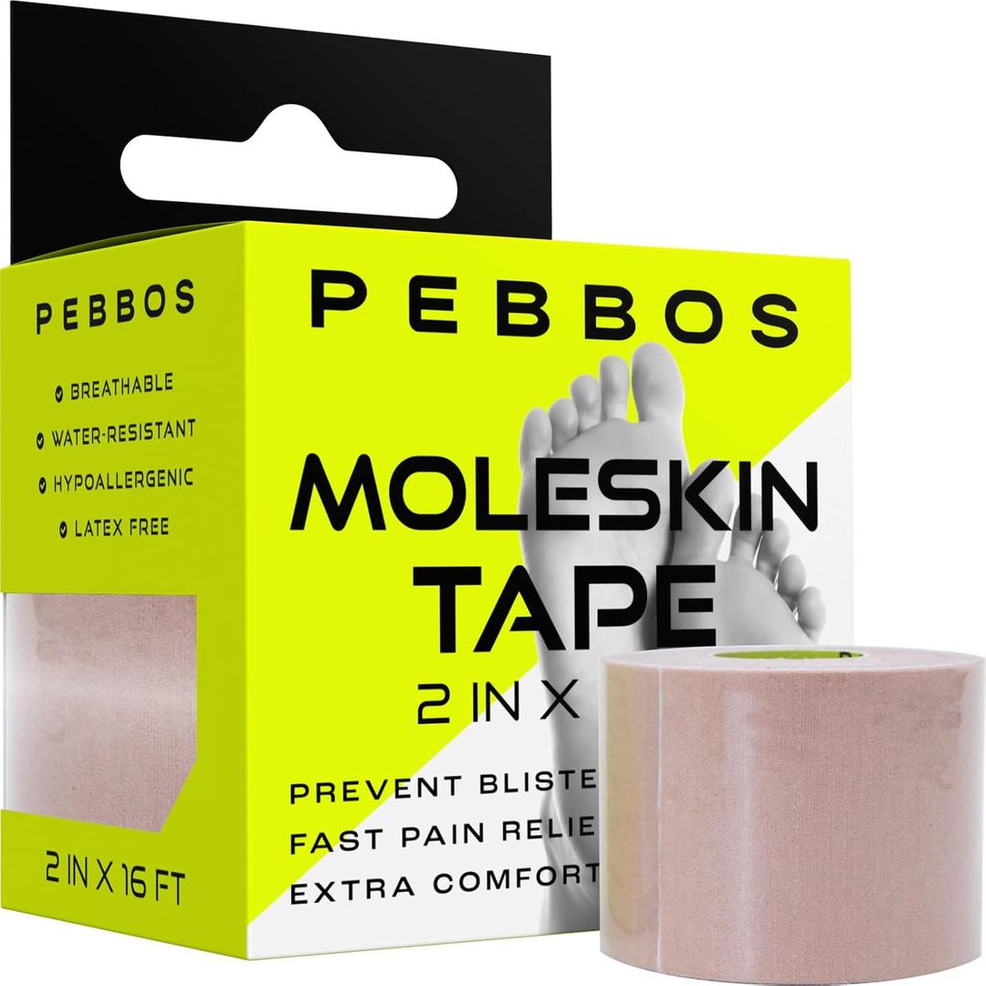 Moleskin Tape - 2in x 16ft - Blister Prevention Tape, Medical Padding Tape | Water Resistant & Hypoallergenic | Thin Mole Skin Padding & Athletic Tape for Running, Hiking, Walking - Single Roll