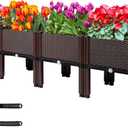 MAYOLIAH Raised Garden Bed with Drainage Elevated Planter Box Plastic Raised Beds for Gardening Vegetables Herb Flowers, Perfect for Indoor Outdoor Planting, 4 Boxes Brown