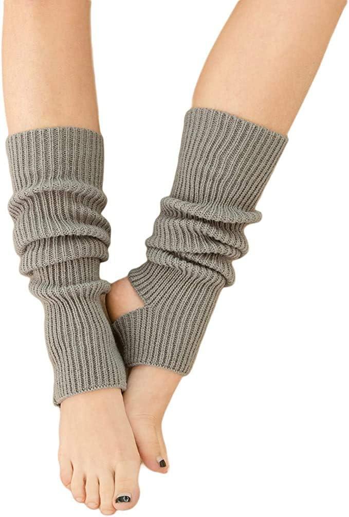 YUANQIAN Women Winter Extra Soft Long Legwarmer Warmer Knitted Stirrup Leg Warmers for Yoga Ballet Dance (Grey)