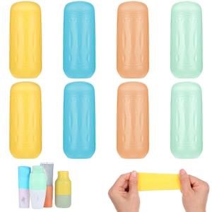 8Pcs Silicone Bottle Covers for Traveling Portable Leak Proof Travel Bottle Covers Elastic Silicone Covers for Travel Toiletries Essentials for Women Men, Fits Various Travel Size Bottles