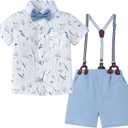 ZOEREA Boy Clothes Kids Formal Suit Summer Short Sleeve Shirt & Shorts Gentleman Outfit 2 Piece Clothing Set 5-10Y (7-8 Years, Blue)