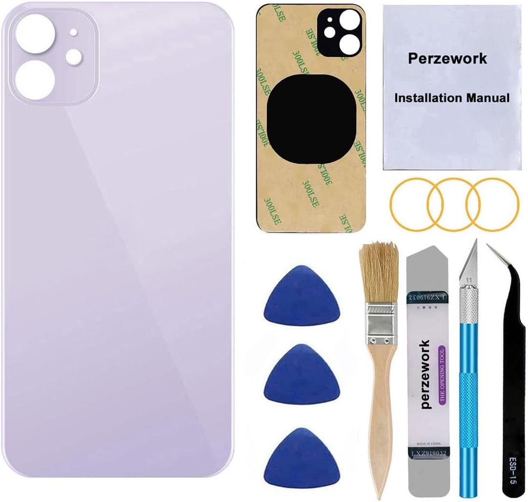 OEM Rear Back Glass Replacement for iPhone 11 6.1 inches with Reparing Toolkit and Pre-Installed Adhesive (Purple)