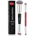 Makeup Brushes Dual-ended Foundation Brush - START MAKERS 2-in-1 Concealer Brush Face Eyebrow Eyeshadow Brush for Liquid, Powder, Buffing, Blending, Contouring Foundation Make Up Brushes(2Pcs) (2Pcs Black&Red)