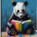 KU-DaYi Panda Reading Book Wall Art Decor, Cute Panda Bookish Canvas Prints Pictures Framed, Book Lovers Gifts Wall Art Prints for Home Reading Room Library Classroom Decor, 11x14 Inches