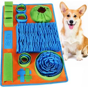 Vivifying Snuffle Mat for Dogs, Interactive Dog Puzzle Toy for Boredom and Mental Stimulation, Enrichment Feeding Game Sniff Mat Helps Slow Eating and Keep Busy (Blue Green Orange)