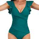 B2prity Women's One Piece Swimsuit Ruffle Slimming Tummy Control Bathing Suit Criss Cross High Waist 1 Piece Swimwear (X-Large, Peacock Green)