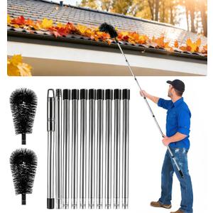 Gutter Cleaning Tools From The Ground - 12.7-Foot Adjustable Gutter Cleaner Tools with Bendable Nylon Brush,No Ladder NeededMakes it Easy To Clean Leaves, Branches And Debris from Gutters