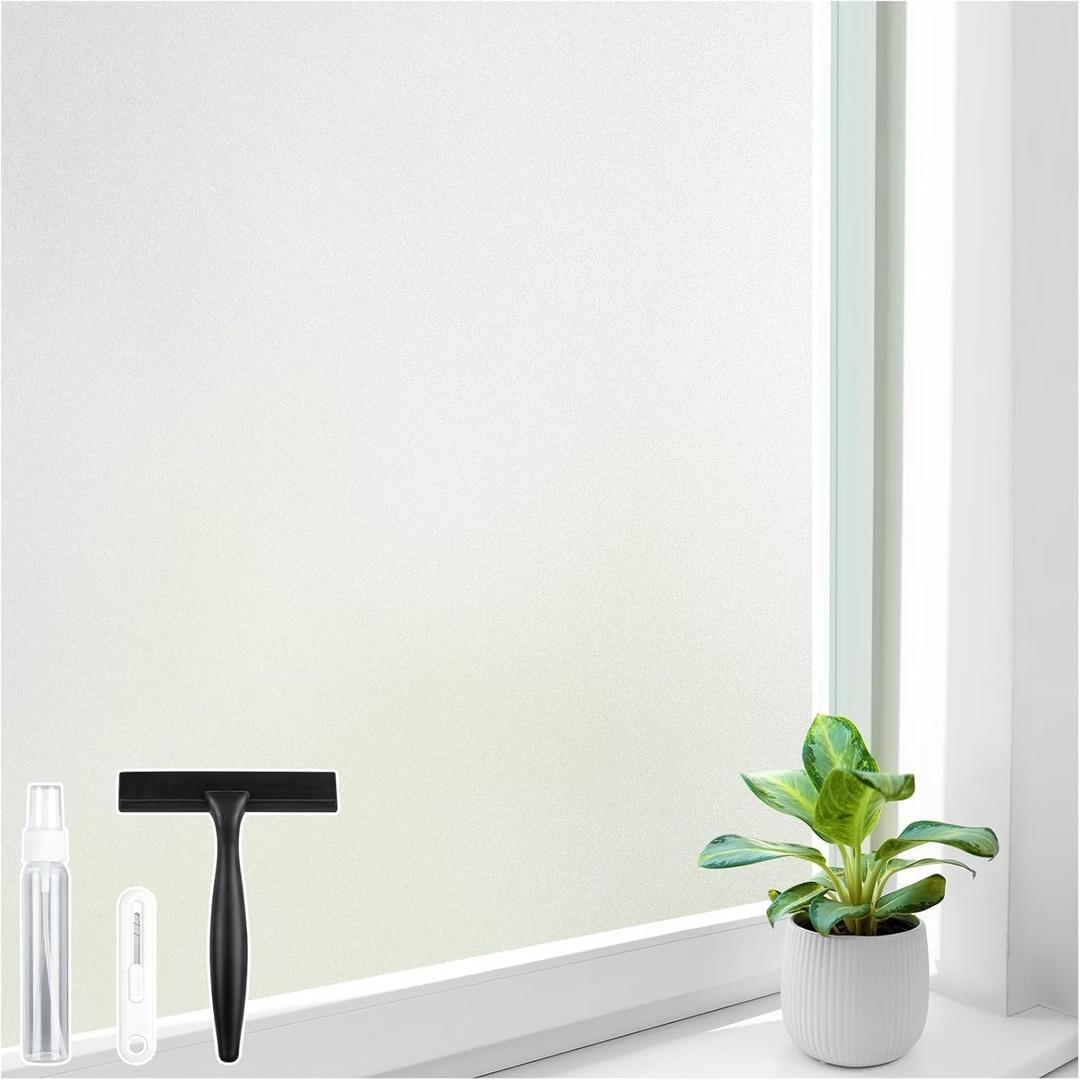 Homein Frosted Glass Window Privacy Film with Tools UV Blocking Privacy Film for Glass Windows, Static Cling No Glue Removable Reusable Anti Glare for Home Day and Night, Pure 17.5" x 78.7"