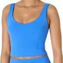 Amazon Essentials Womens Active FormFlex Buttery Soft Light Support Crop Tank with Bra (Blue, XXXL)