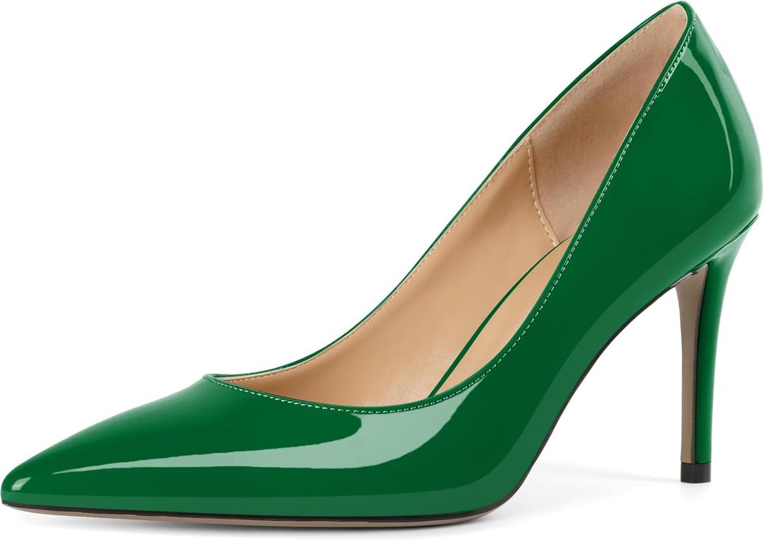 YODEKS Slip on High Heels Pumps for Women Pointy Toe Stiletto Heels Sandals Close Toe Elegant Pumps 3.5 Inch Comfortable Dressy Shoes for Formal Work Wearing (8, Green)