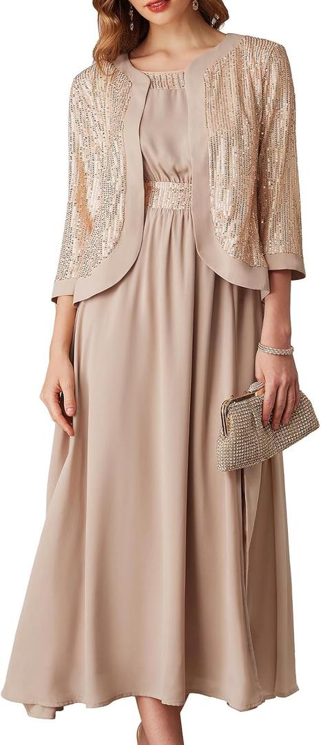GRACE KARIN Women's Formal Dresses - Mother of The Bride & Wedding Party Cocktail Dress - Two Piece & Sequin Dress (6, Champagne)