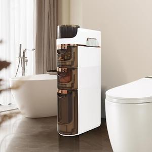 BGYMF 3-Tier Slim Bathroom Storage Cabinet, Slim Cabinet for Bathroom,Narrow Rolling Storage Cart with Wheels, White Plastic Organizer for Small Spaces, Kitchen, Laundry Room, Corner