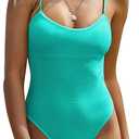 ZAFUL Women's One Piece Swimsuit Ribbed Open Back Bathing Suit Tummy Control Scoop Neck Adjustable Straps High Cut Swimwear, Small
