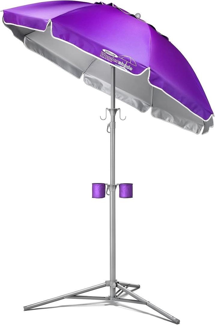 Wondershade Ultimate Portable Sun Shade Umbrella Lightweight Adjustable Outdoor Patio & Beach Umbrella with Tripod Base (Purple)