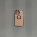 Hython for iPhone 14 Pro Case with Ring Stand [360 Rotatable Ring Holder Magnetic Kickstand] [Support Car Mount] Plated Gold Edge Soft TPU Luxury Shockproof Protective Phone Case Cover, Pink