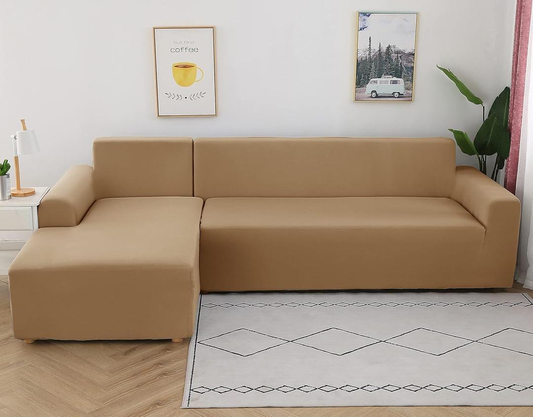 ELEOPTION 2 Piece Black Couch Covers for Sectional Sofa L Shape Chaise Covers for Cushion Couch Chaise Slipcover for Living Room Pets (L-Shape 3+3 Seater)