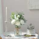 Faux Flowers with Vase,Artificial Silk Roses in Vase, Fake Plant Eucalyptus Flower Arrangement for Home Office Farmhouse Bathroom Dining Table Centerpiece Decorations Coffee Table Decor (White)