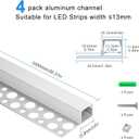 Plaster-in LED Channel for Drywall, 3.3ft/1M 4Pack LED Aluminium Channel with Milky Diffuser, Trimless Recessed Single-Sided Profile Fits 1–13mm LED Strips for Wall Edge, Ceiling & Stair Lighting