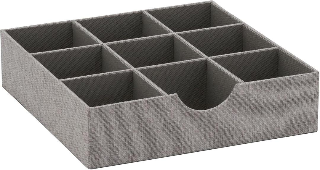 Household Essentials Grey 728-1 Deep 9 Section Drawer Organizer Box for Storage 12 in x 3.13 (Silver)