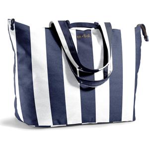 Fit & Fresh Large Beach Bag for Women - Extra Large Travel Tote With Pockets (Navy)