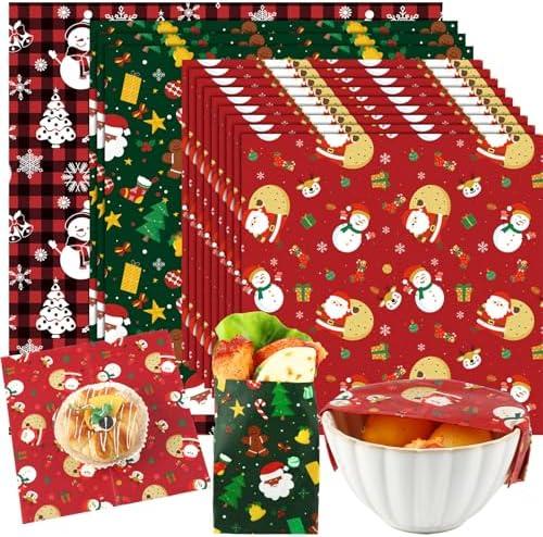 Ctosree 9 Pack Christmas Beeswax Wraps for Food 14.17" 11.42" 7.48" Reusable Beeswax Storage Wrap Bread Sandwich Wrapper for Christmas Kitchen Storage Bowl Covers