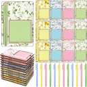 36 Pcs Flowers Wooden Sticky Note Holder Set Gifts for Mother Day Teacher Appreciation Gifts with Notes and Ballpoint Pens Floral Sticky Notes Notepad Holder Thank You for Coworker Employee