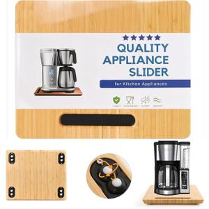 Fullin 360Appliance Slider, Bamboo Sliding Tray for Coffee Maker, Appliance Sliding for Kitchen Appliances Countertop Slides Easily from Under The Cabinet Rolling Tray with 360Rotation Rubber Wheels