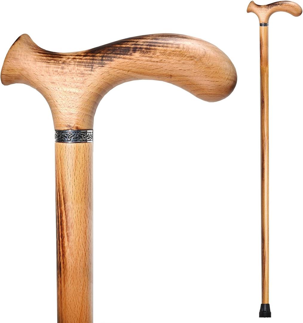 Wooden Walking Cane with 5 Height for Men and Women, Handmade Wood Cane with Comfort Grip Handle, Supportive Mobility Aid for Seniors, Fashionable & Classic Lightweight Stick, 33inch