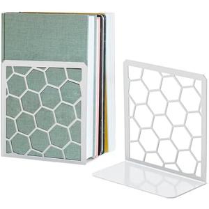 GEOMOD Geometric Honeycomb Gray Metal Bookends Decorative - Tall Sturdy Book Ends for Shelves - Modern Heavy Duty Bookend Stopper - Office or Home Book Shelf Book Holder - 6x3.25x6.25 Inches - 1 Pair