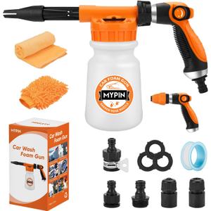 16 IN 1 Car Wash Foam Gun, Foam Cannon,Adjustable Hose Wash Sprayer with 2.5 to 6 Bars Foam Blaster,Wash Mitten &Towel,Suitable for Car Cleaning and Garden Use with 1/2 Quick Connector (Orange)